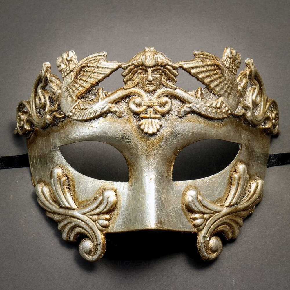 Roman Greek Emperor Warrior Venetian Mask -Silver